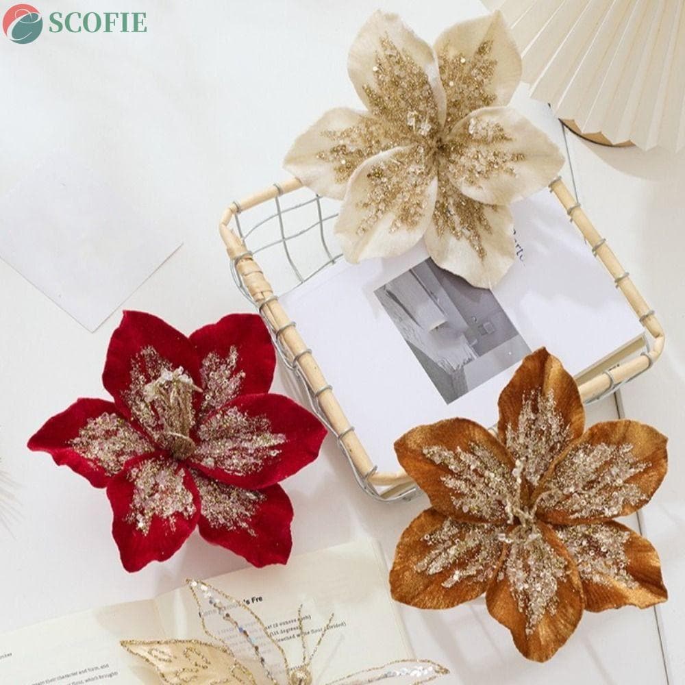 SCOFIE Flor De Natal Artificial , Poinsétia De Veludo De 20 cm , Simulação Grande Artesanal