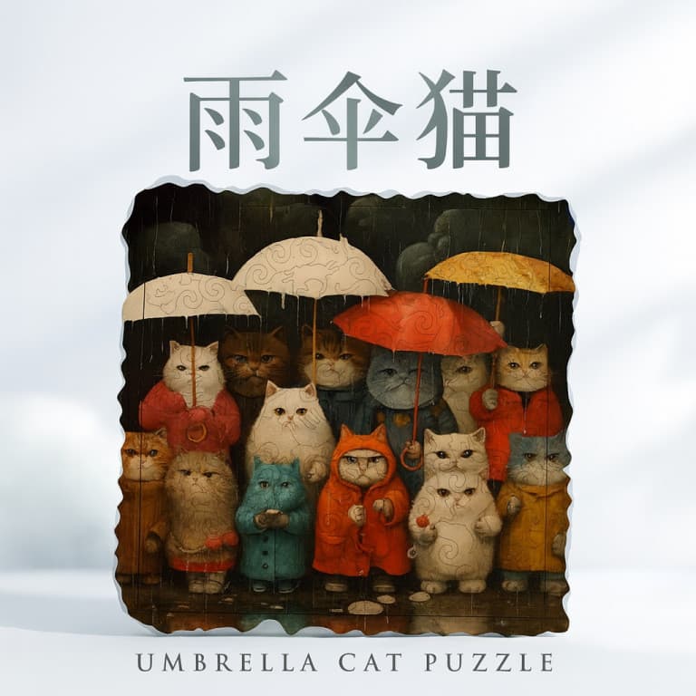 Alta dificuldade de venda quente guarda-chuva gato quebra-cabeça ilustração quebra-cabeça de queima de cérebro crianças