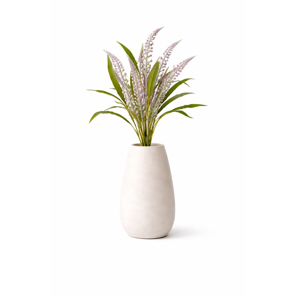 Arranjo de Flores Artificiais Decorativas com Espigas Bolinhas Roxa e Folhagem Verde 60cm