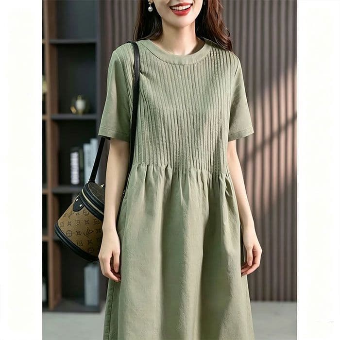 Literário Retro vestido de manga curta feminino 2026 verão novo estilo solto cobrindo carne mais magro olhar francês Hig