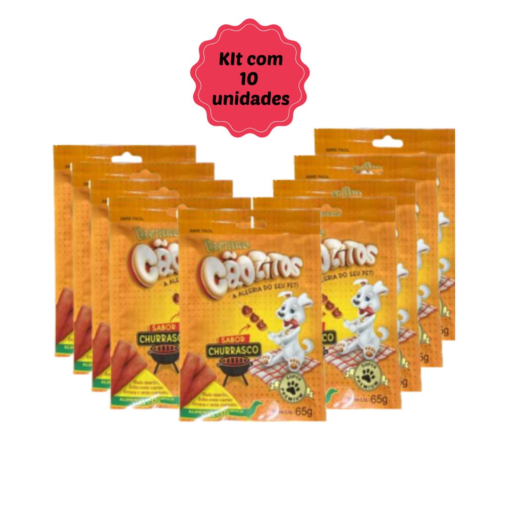 Kit 10 Bifinhos Cãozitos Sachê Churrasco 65g Cão Petisco