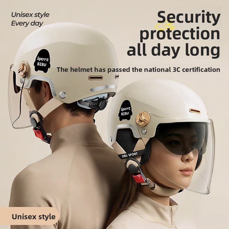Capacete de viagem Four Seasons com certificação 3C, Design de lente dupla, meio capacete, bicicleta elétrica, motocicle