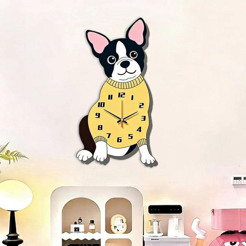 Relógio de parede fofo em forma de cachorro de combate francês, desenho animado, sala de estar, quarto, decoração, pintu
