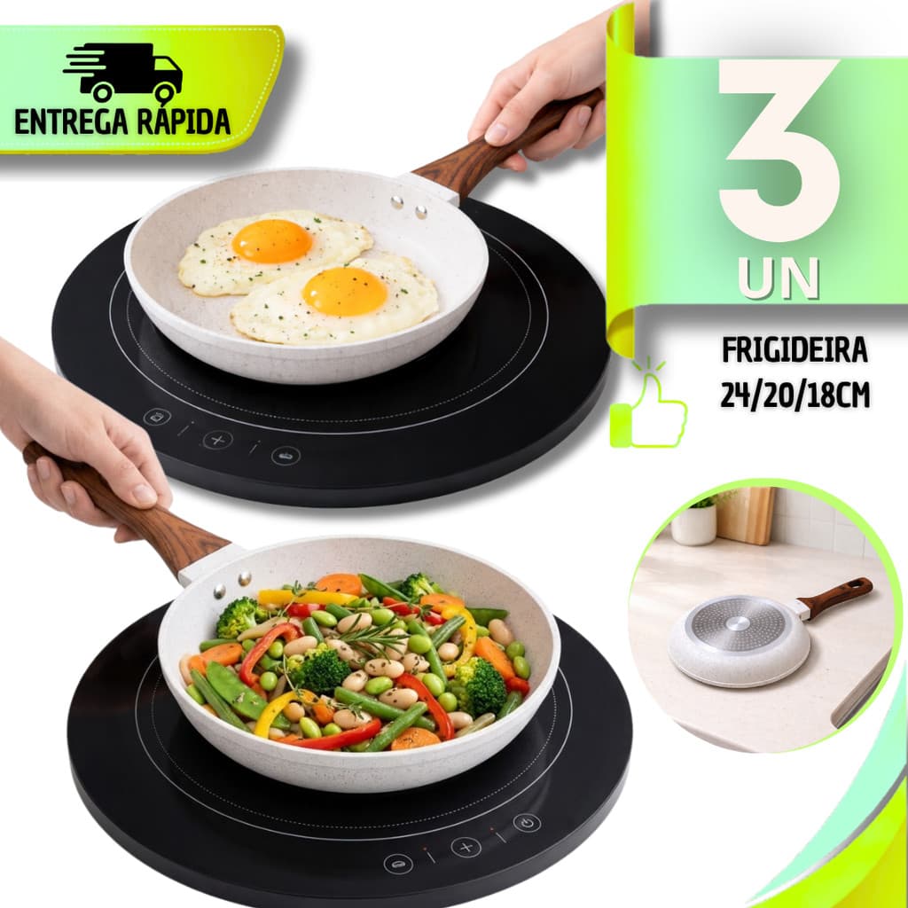 Jogo Frigideiras Antiaderente 24/20/18cm  Cerâmica Antiaderente Branca Menos Óleo Utensílio