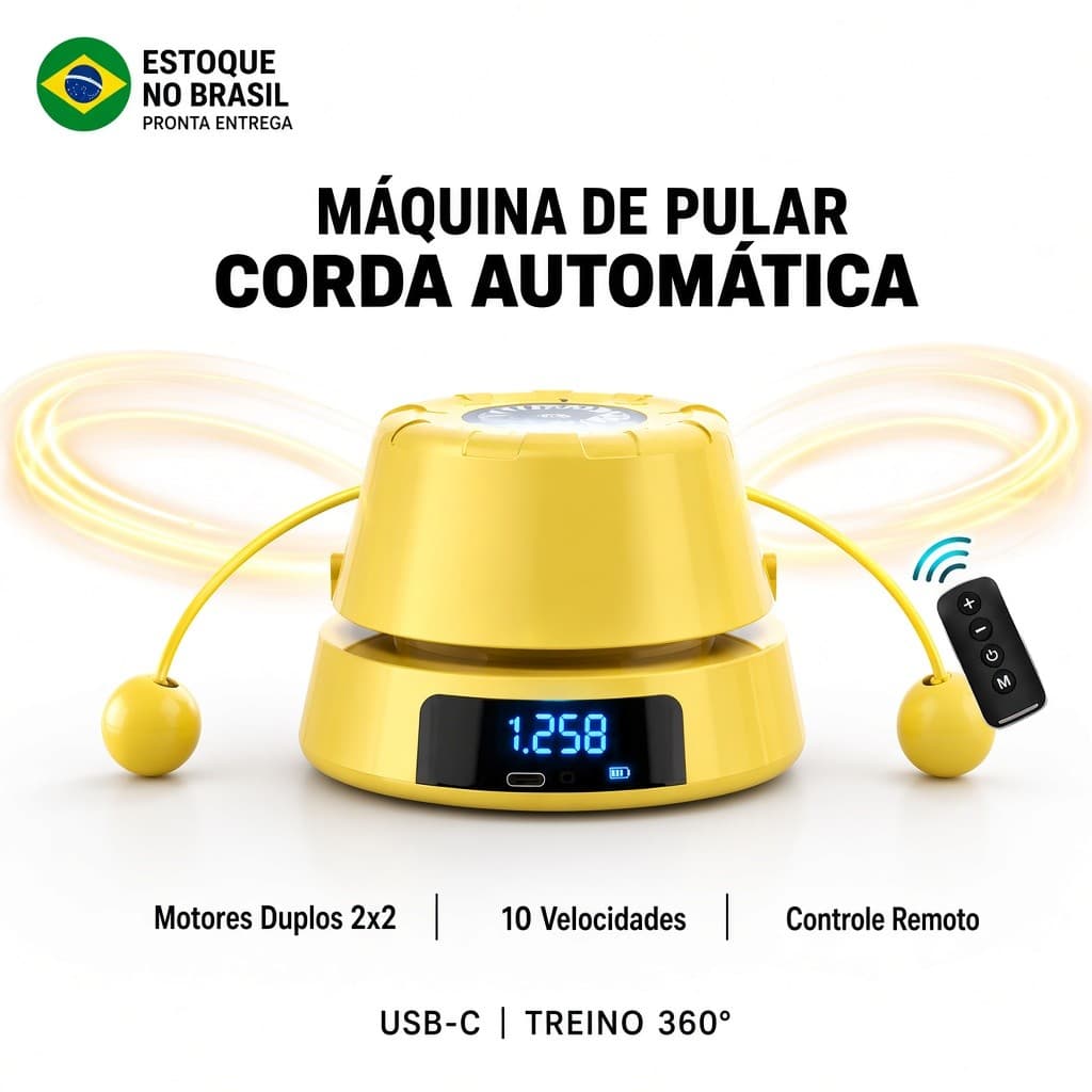 Máquina de Pular Corda Automática Contador Inteligente Controle Remoto 10 Velocidades Treino Fitness Em Casa