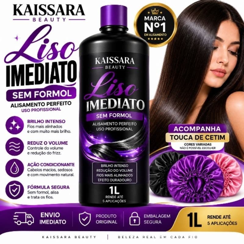 Progressiva Kaissara Liso Imediato 1L Sem Formol Alinhamento Capilar + Touca de Cetim