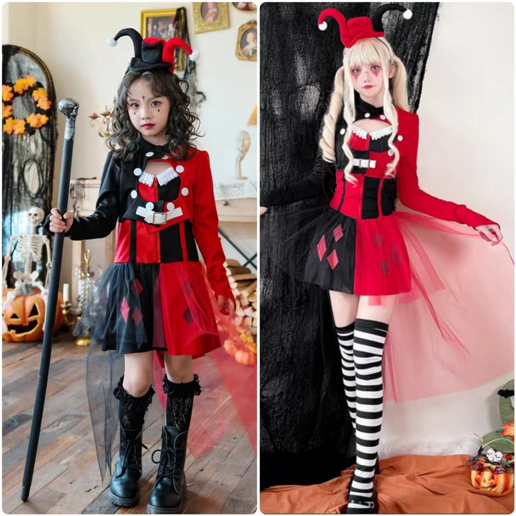 Halloween palhaço terno traje de circo Punk Harry quebrado alma palhaço mostrar adulto crianças cos traje