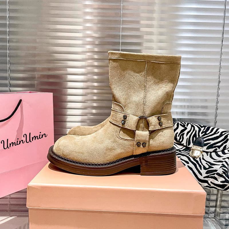 Botas femininas retrô de sola grossa, com fivela de metal, estilo motociclista, botas Martin, botas curtas, novidades.