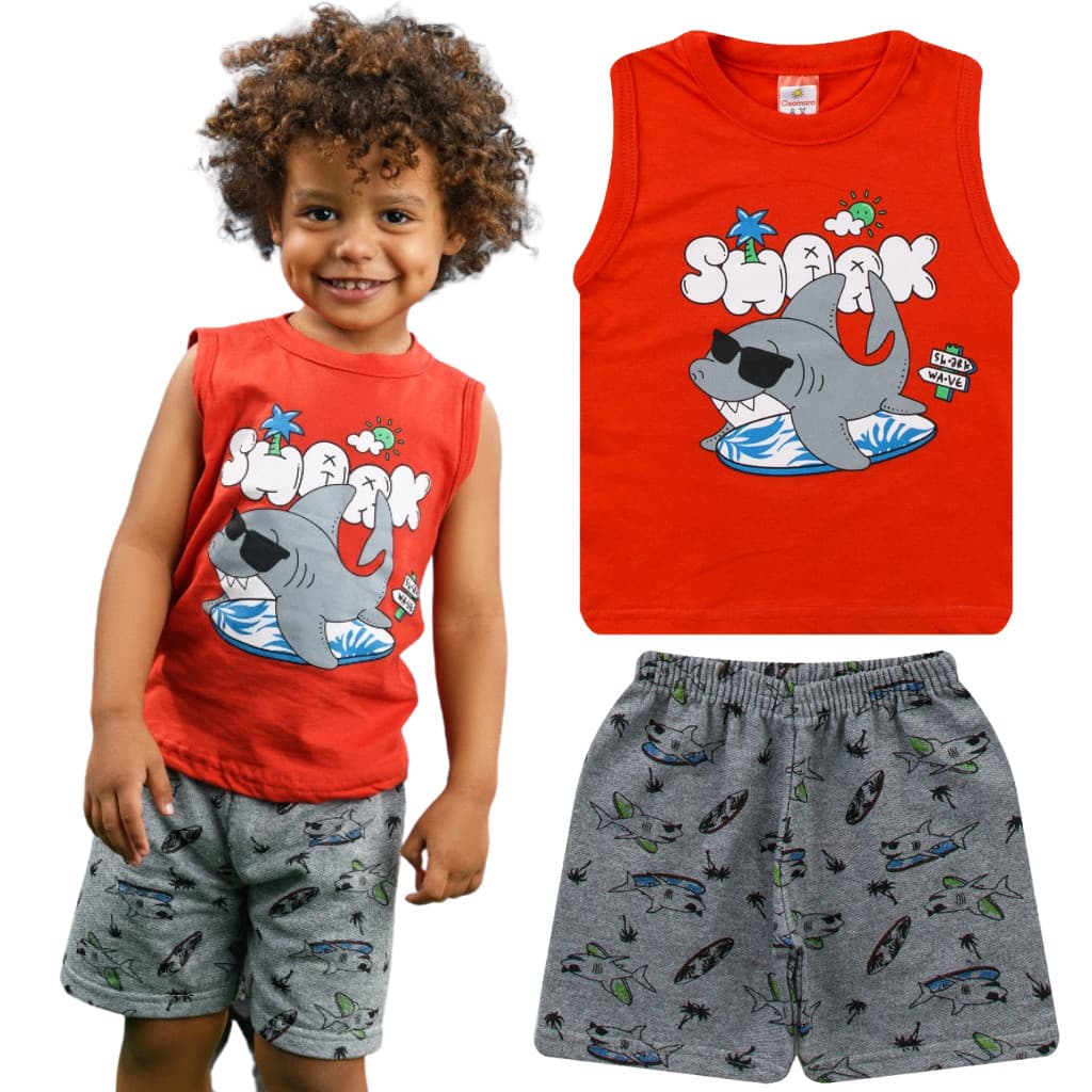 Conjunto Infantil de Verão Menino Roupa Infantil Masculino Regata e Short Moletinho 1 ao 8 anos