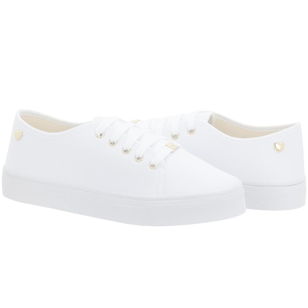 Tênis Feminino Ping Coração Casual Confortável Branco
