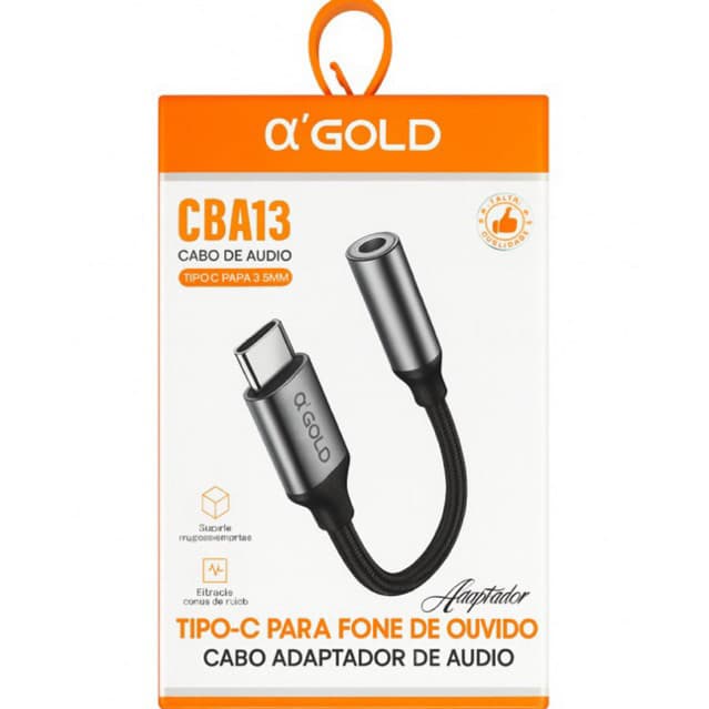 Adaptador Tipo-C para Fone 3.5mm αGold – Áudio Claro, Conexão Rápida e Segura (envio imediato)
