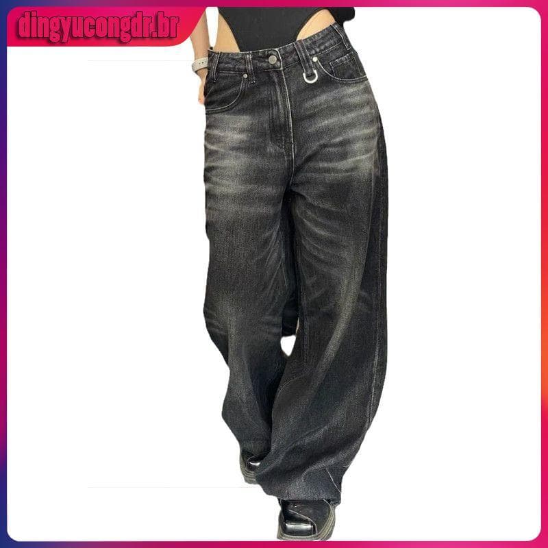 Calça Jeans Vintage Black Barrel De Perna Larga Mulher & Homem Baggy De Cintura Alta Feminina De Rua Y2K DG