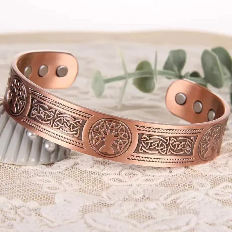 Pulseira Magnética Retro em Promoção com Arranjo de Padrão Árvore da Vida, Pulseira Magnética de Cobre Antigo para Homen