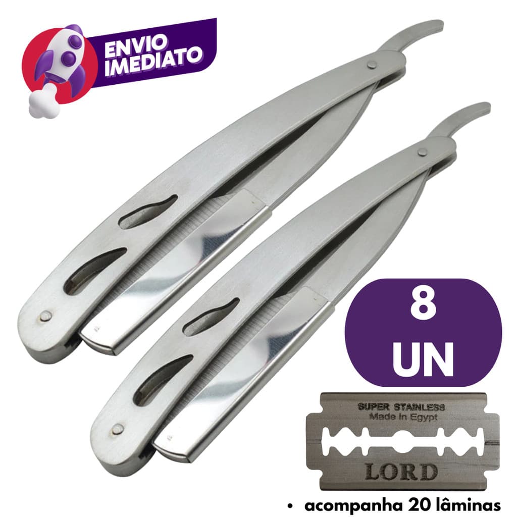 Combo Navalha Inox Navalhete Para Barbear Profissional Barbeiro 14cm C/Lamina Descartavel