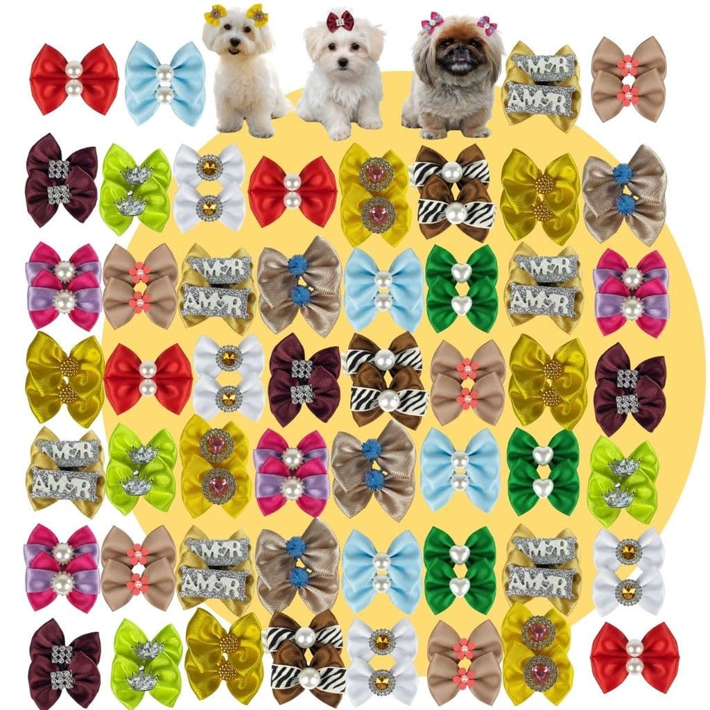 Kit 50 Lacinhos Variados Multi Enfeite Pet Atacado Cetim Premium Cão Pequeno Médio Banho Tosa