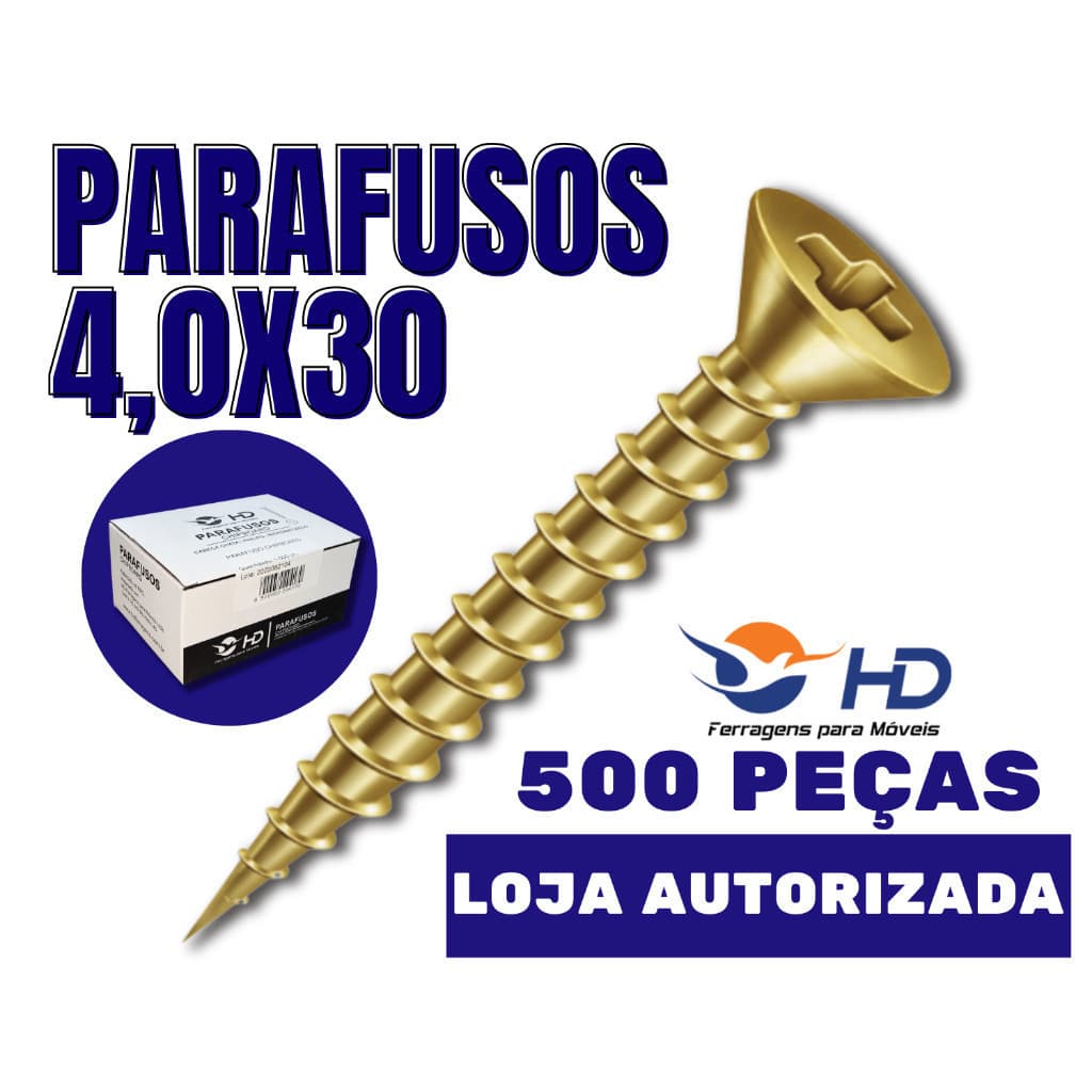 Parafuso 4,0 X 30 Chipboard Chata Phillips para Madeira - HD CAIXA COM 500 peças - 4,0x30