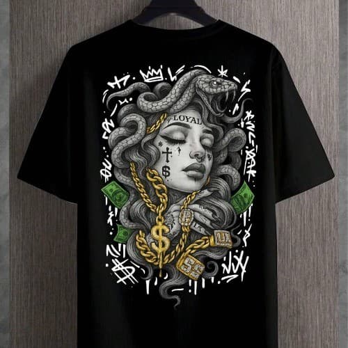 Camiseta medusa luxo streetwear T-shirt Moda Unissex