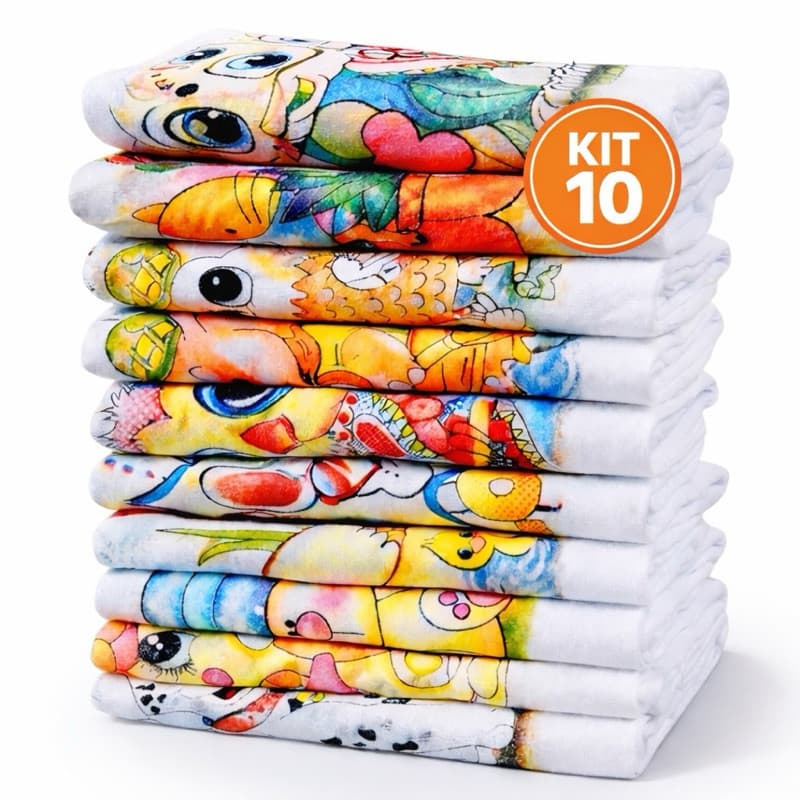 Kit Pano De Prato Estampado Com Bainha 10 Unidades