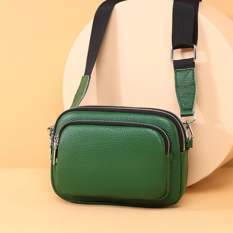 Bolsa de câmera de couro genuíno genuíno feminina 2025 novo estilo primeira camada de couro Multi-camada de banda larga