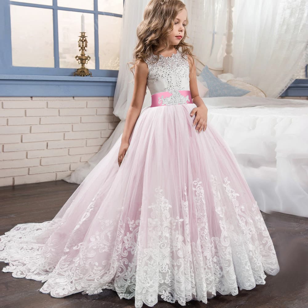 Vestido de princesa infantil, vestido fofo para meninas, tule, aniversário, apresentadora, passarela, daminha de honra,