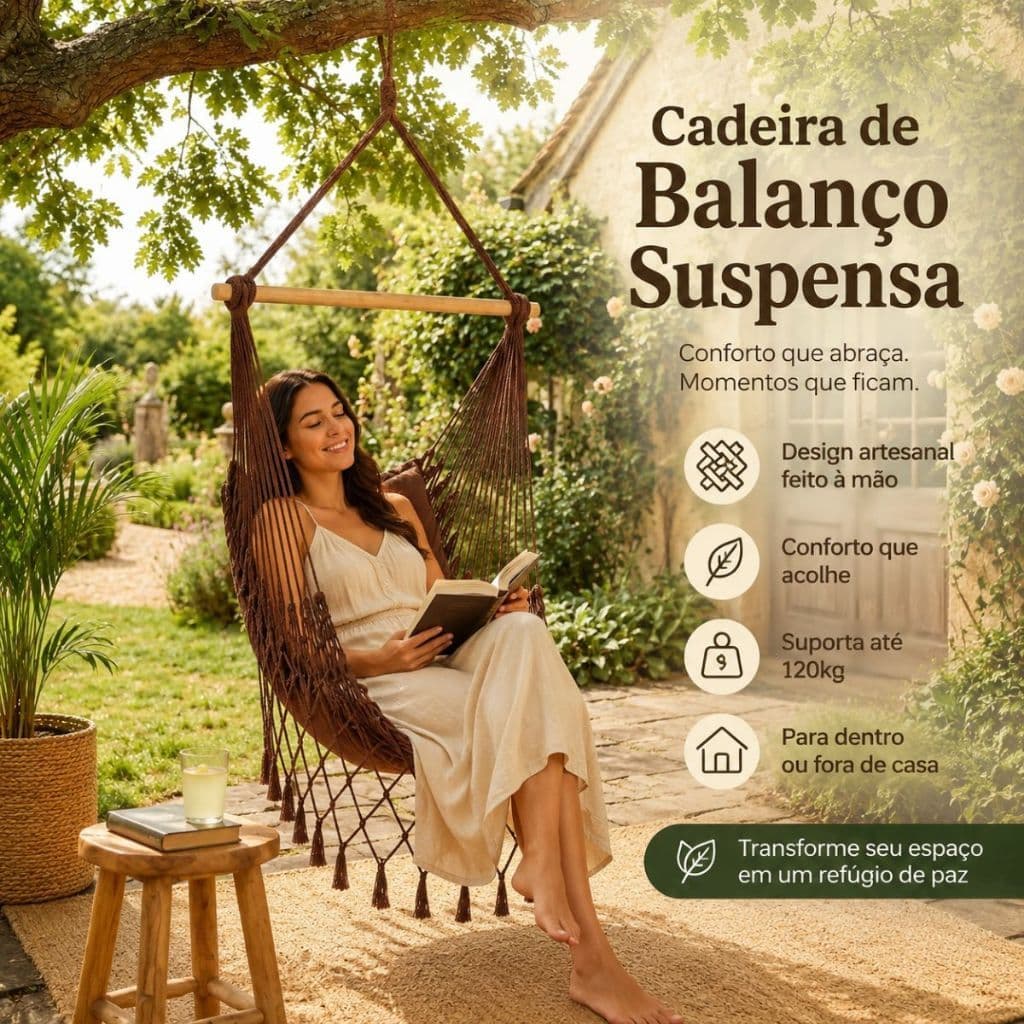 Cadeira de Balanço Suspensa Rede para Teto Varanda Sacada Jardim Área de Lazer Descanso Confortável Tecido Reforçado Lux