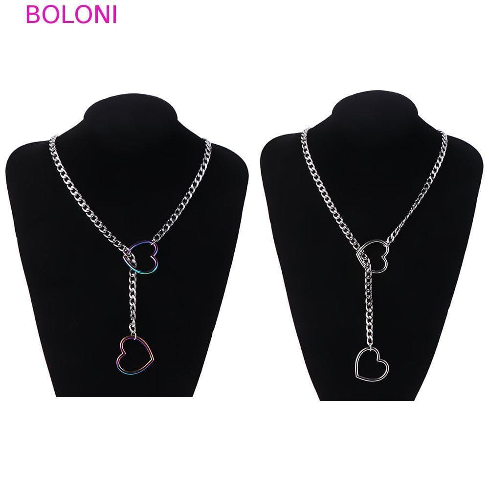 Colar Em Forma De Coração BOLONI , Longo Punk Cubano Com Elos , Corrente De Clavícula Anel O De Aço Inoxidável Estilo Ro
