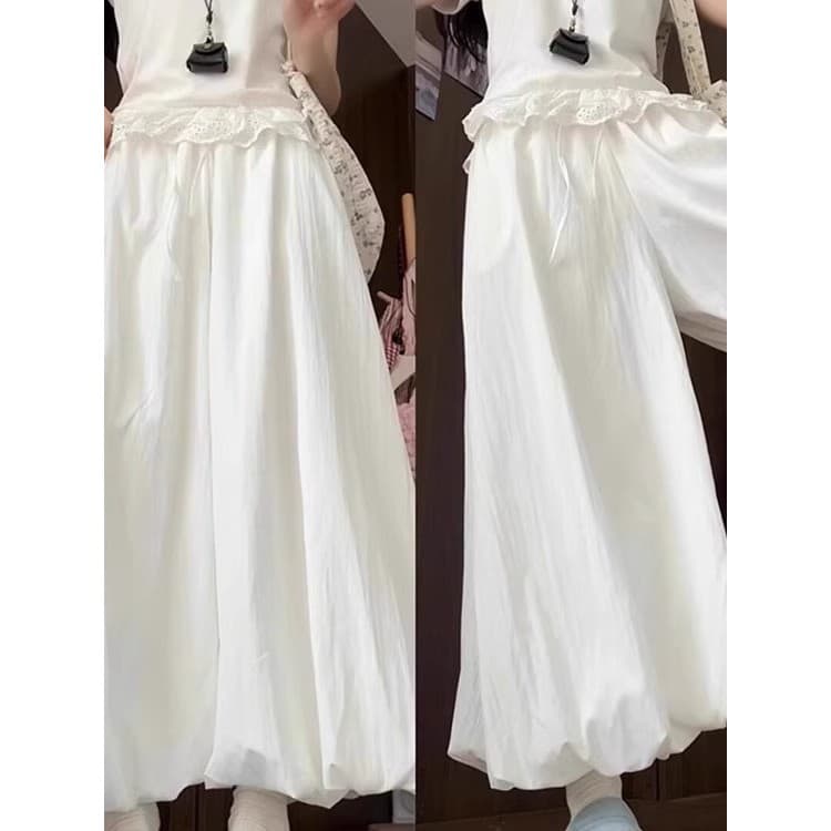 Bud calças femininas verão cintura alta solta Drape sentimento pequeno gelo seda Bloomers perna larga Culottes na moda c