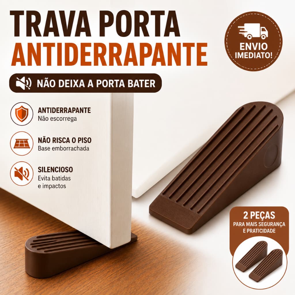 Kit 2 Travas de Porta Antiderrapante Fixador de Batente Protetor para Piso Transparente ou Marrom