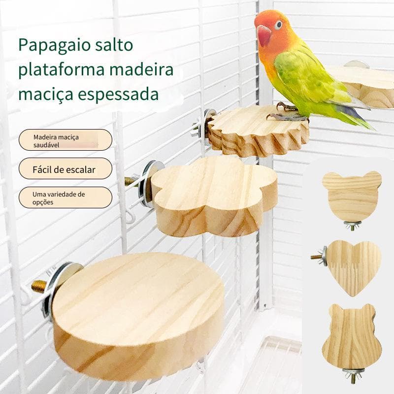 [Estoque pronto] Plataforma de salto de papagaio plataforma de madeira maciça peônia marrom calopsita plataforma pequeno