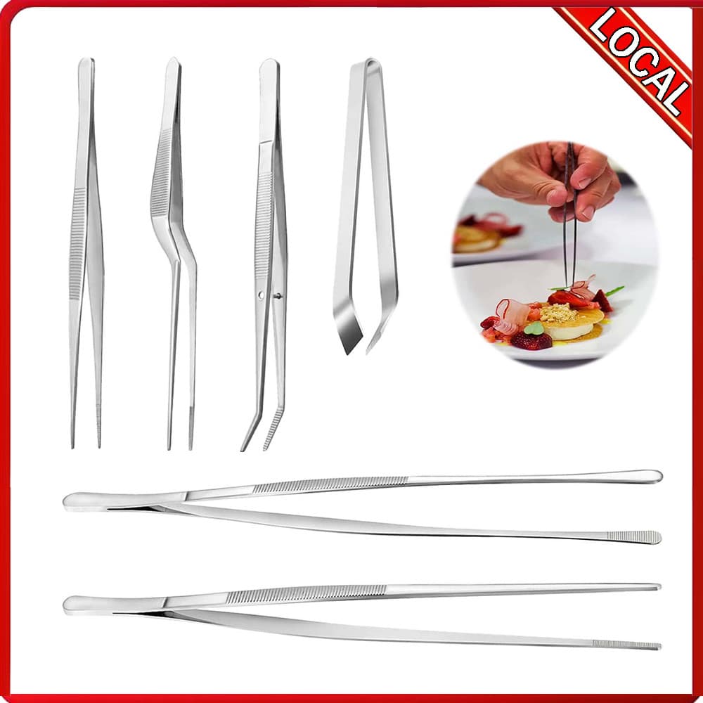 6 pinças de cozinha, Material de aço inoxidável, pinça de Chef profissional, aperto preciso, adequado para churrasco