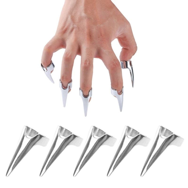 * 5 Peças Punk Rock Gótico Garras Unhas Anel Metal Anéis Separação Cabelo Joias
