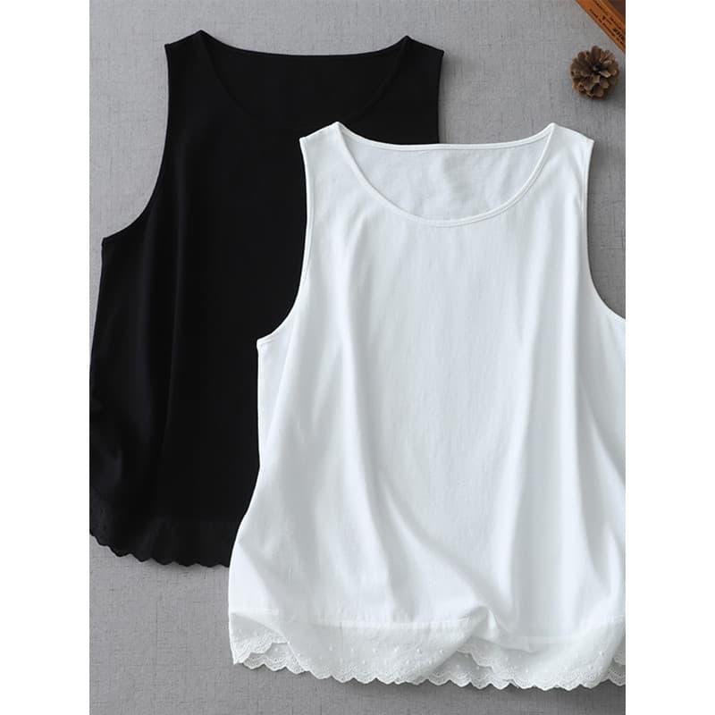 Tarde Qinghe ~ Costura Renda Colete de Linho Branco Mulheres Desgaste Exterior Camiseta Solta Camisa Pequena Algodão Lin