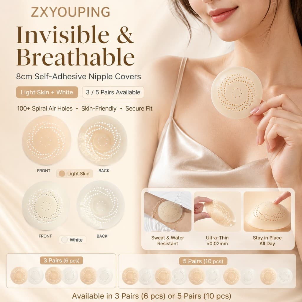 ZXYOUPING 3/5 Pares De Capas Autoadesivas Para Mamilos De 8 Cm , Pastéis De Silicone Respiráveis Invisíveis