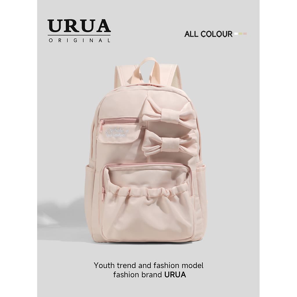 URUA menina estilo arco rosa mochila estudantes da escola primária leve redução de carga grande capacidade mochila Juni