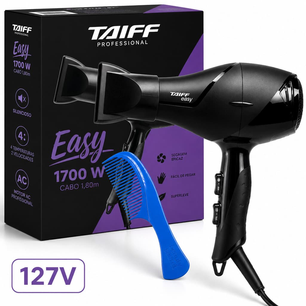 Secador de Cabelo Taiff Easy 1700W Preto com Motor AC 127w