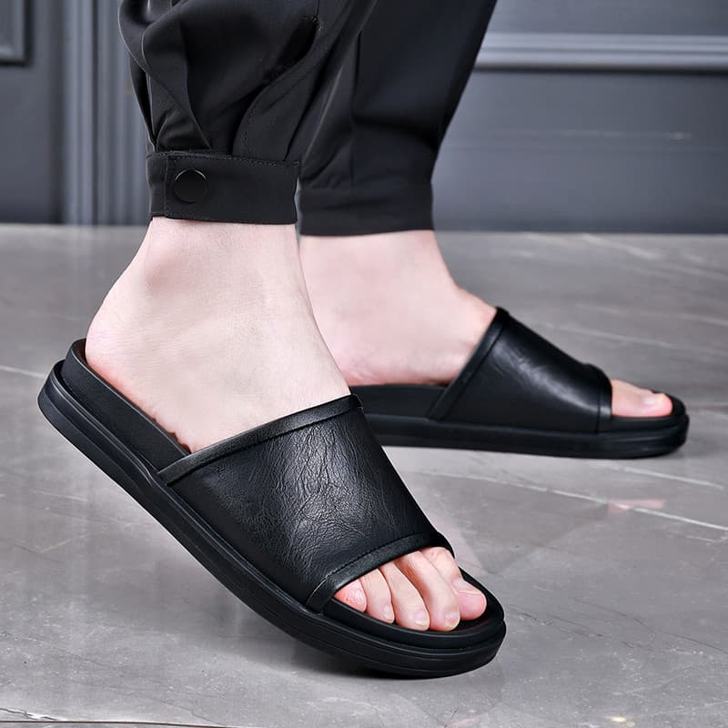 Sapatos de praia masculinos leves couro genuíno exterior usar verão sandálias antiderrapantes sola macia sola grossa ao