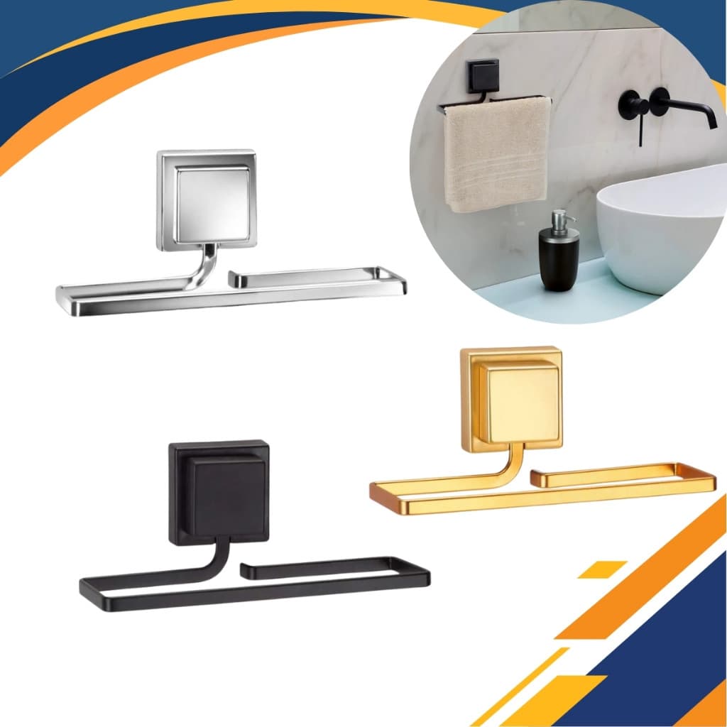 Porta Toalha de Rosto Sem Furo Piatina com Dupla Face 3M Toalheiro Preto Cromado Dourado Arthi