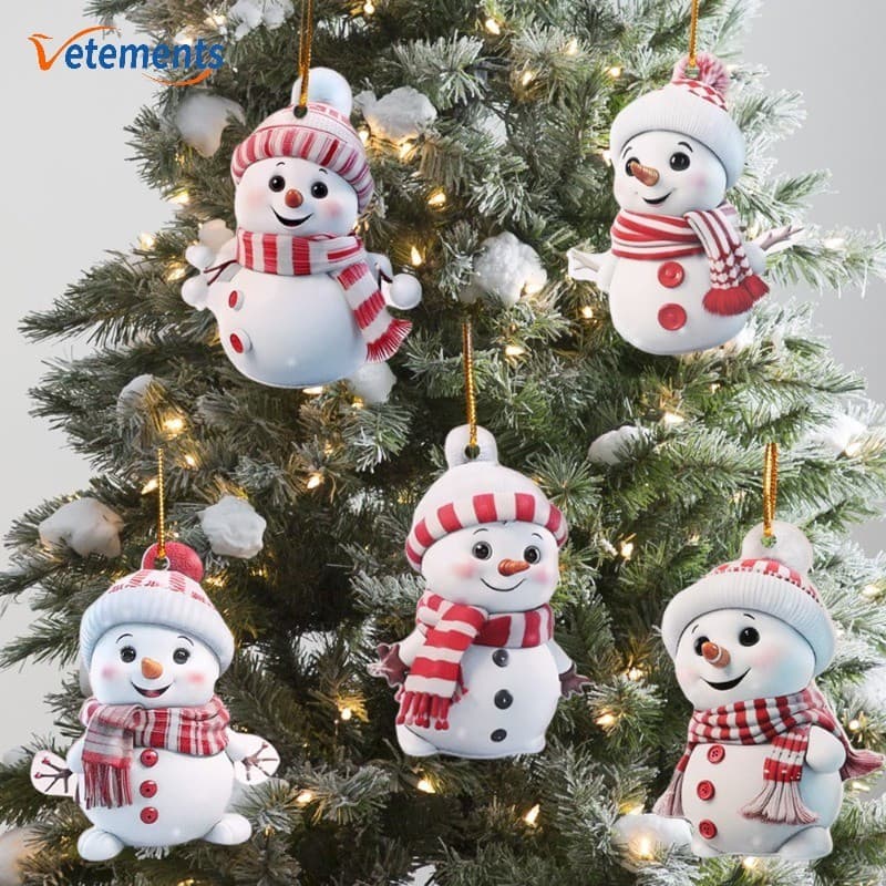 5 Pçs/Set Pingentes De Boneco De Neve De Natal-Enfeites Pendurados Desenho Acrílico 2D-Decorações De Árvore De Guirlanda