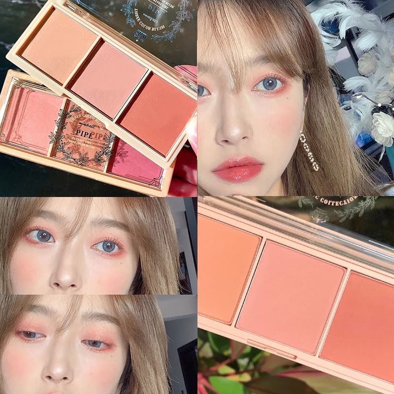 PIPL ®     Paleta de Blush com 3 Tons de Pêssego, Pó para Blush de Maquiagem, Contorno e Sombra, Blush Rosa para Estudan