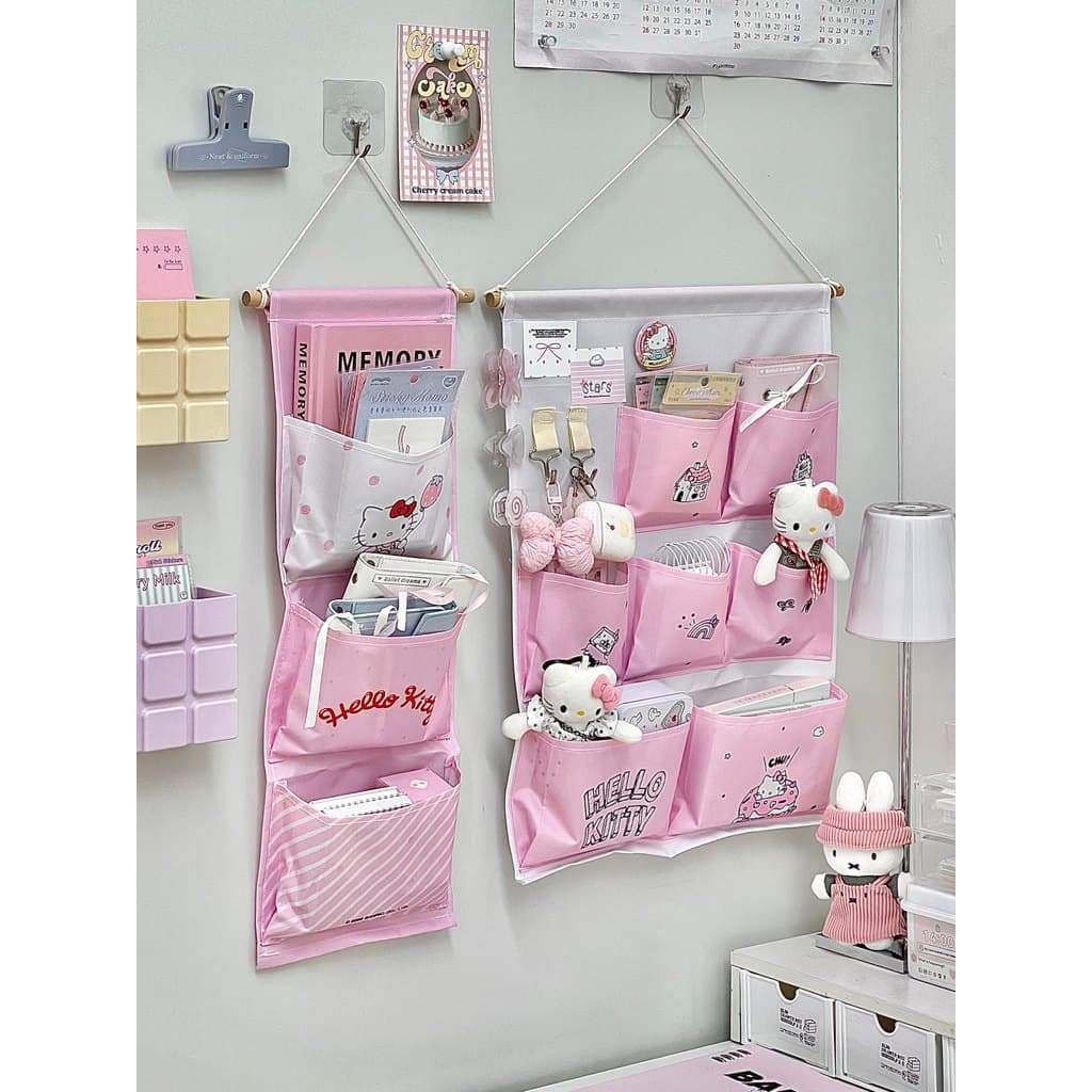 Genuíno Sanrio pendurado saco de parede dos desenhos animados bonito saco de armazenamento Multi-camada dormitório belic