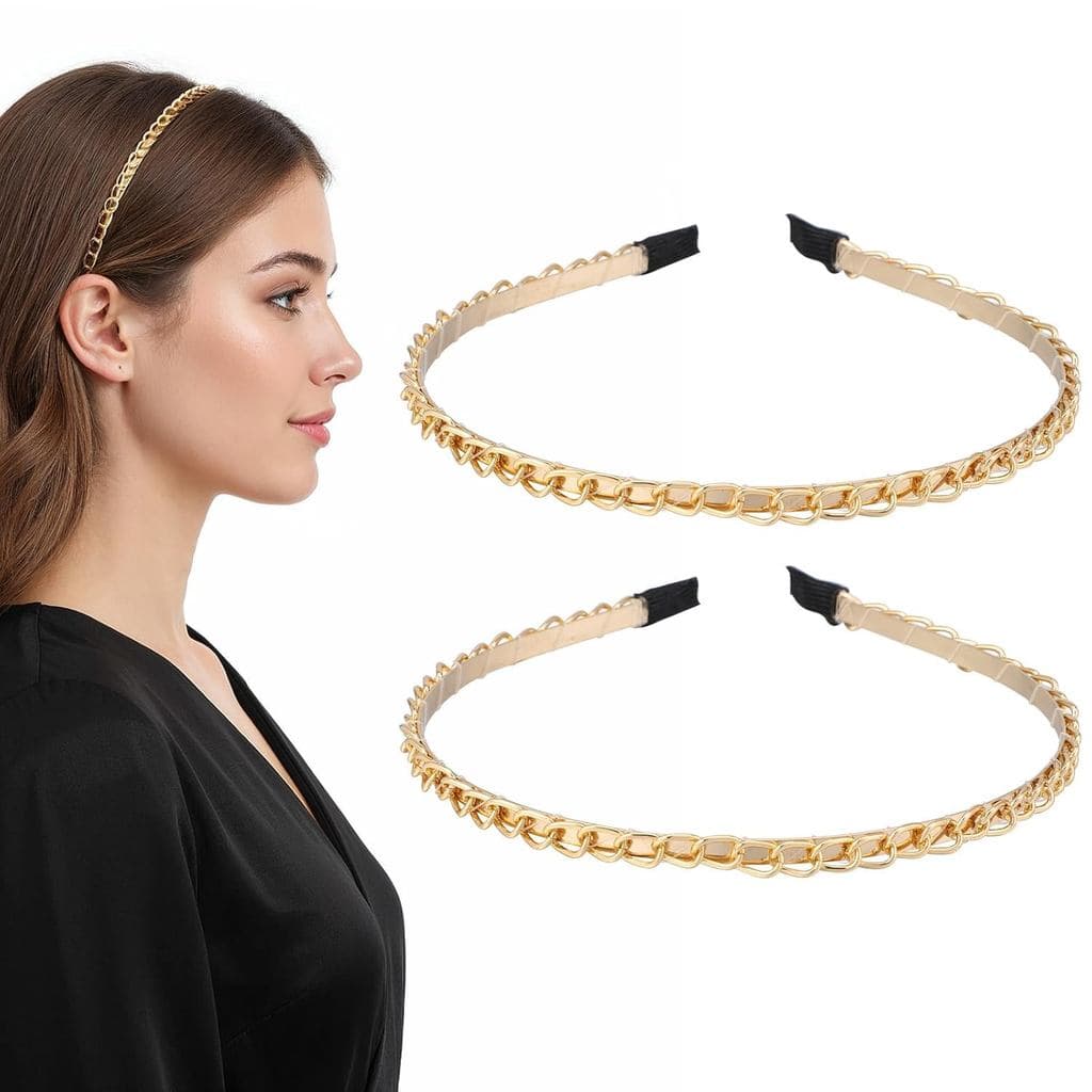 2 Peças de Tiara Fina de Metal, Tiara Dourada para Mulheres com Corrente de Metal, Tiara Dourada para Casamento, Acessór