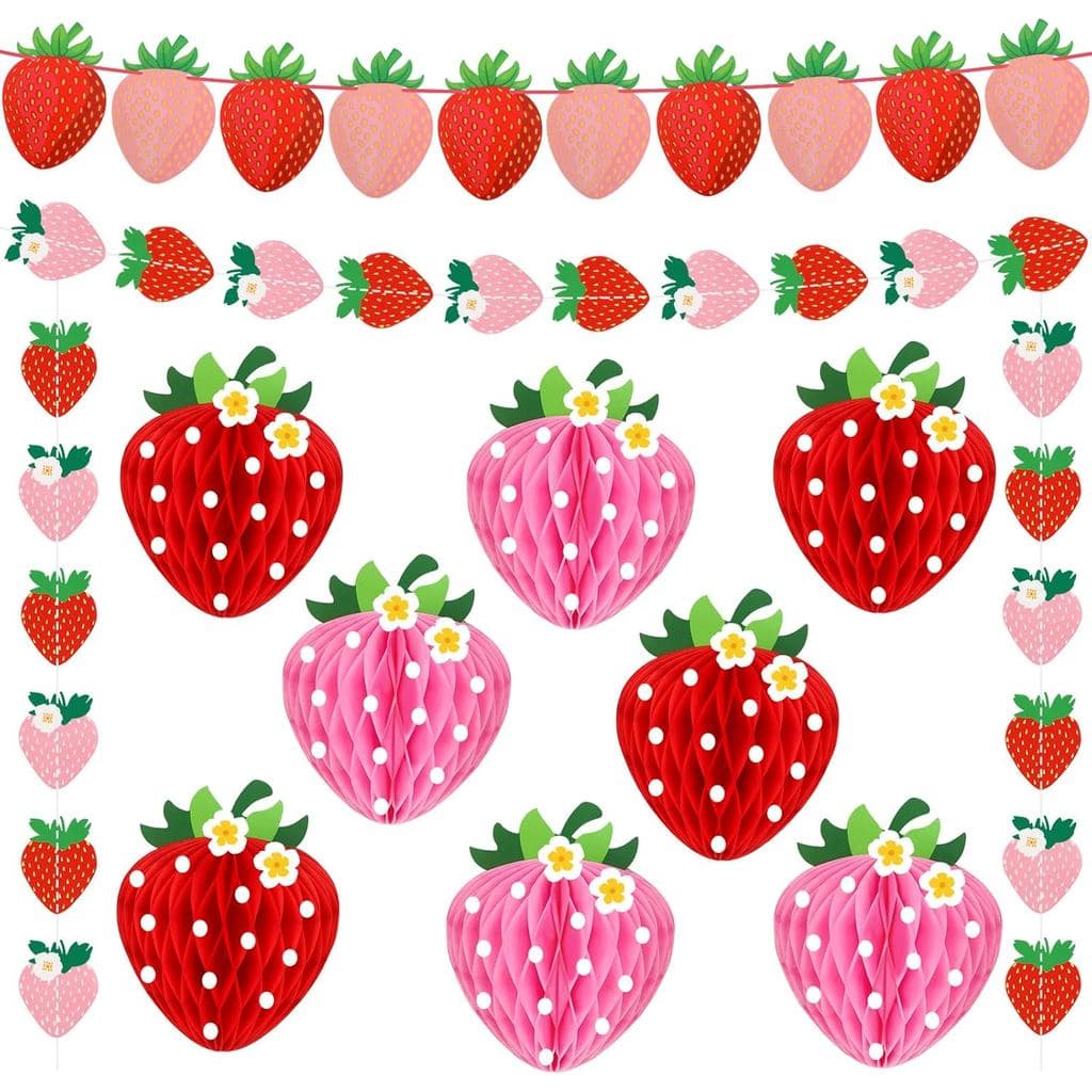 Conjunto de Decorações em Forma de Bolas de Morango, 13 Peças, Decorações Temáticas para Primeiro Aniversário com Tema d