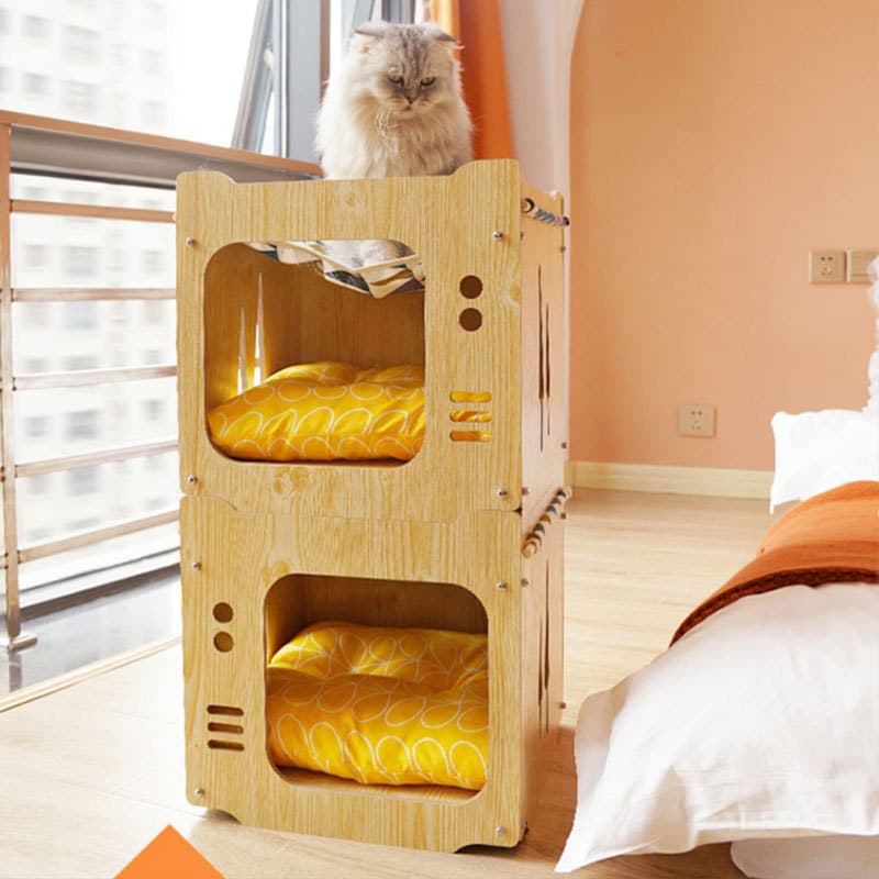 Maca de gato de madeira empilhável cama de gato casa móveis casa de gato rede colchão cabeceira maca de quatro esta