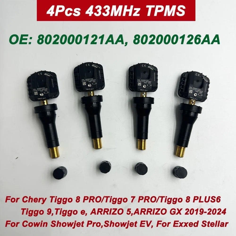 4 Unidades 802000121AA Aa 802000126sensor De Pressão Dos Pneus TPMS Para Chery Tiggo 8 PRO , 7 8 PLUS , 9 , ARRIZO 433MH