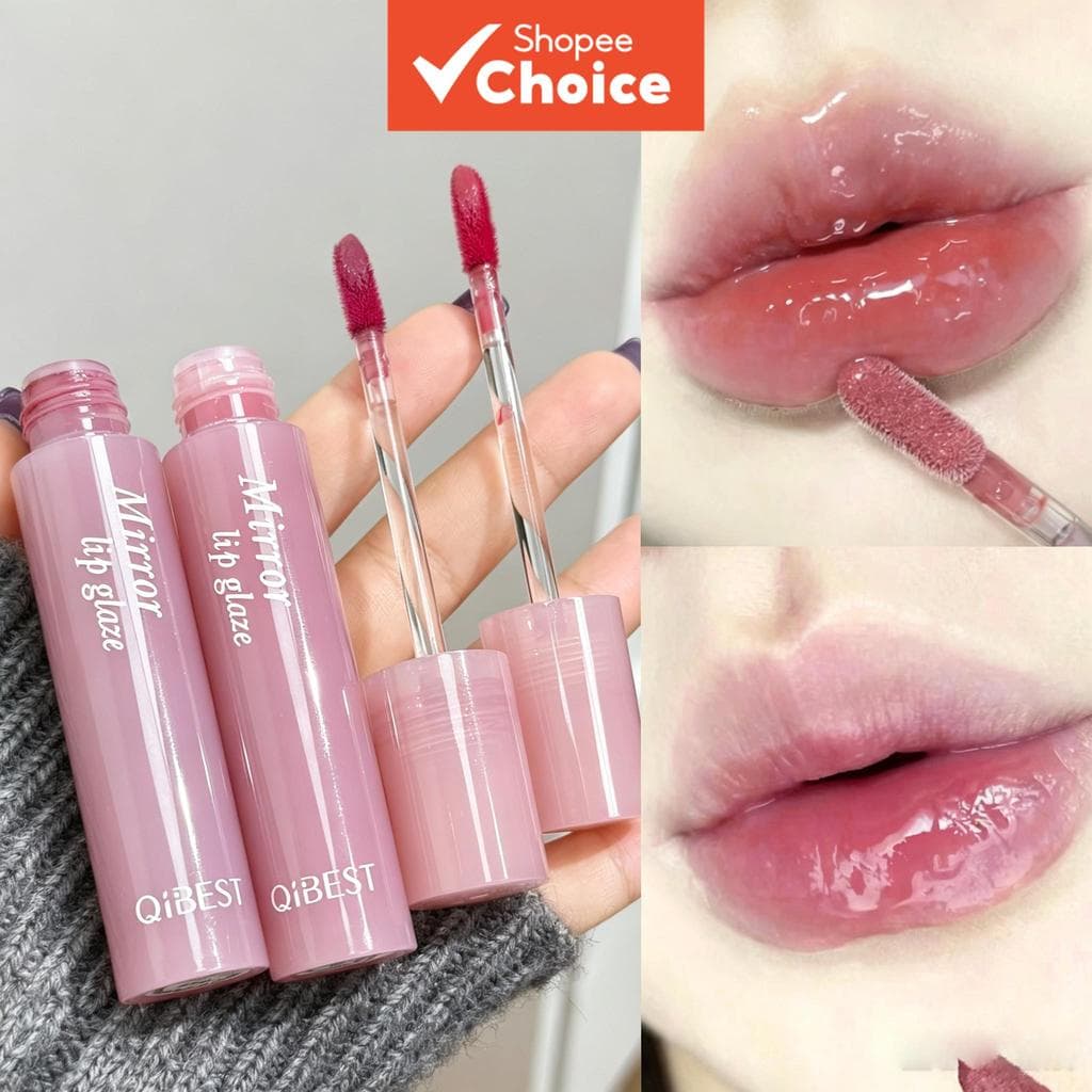 QIBEST Conjunto de 3 Espelhos de Brilho Labial em Gelatina, Longa Duração, Toque Suave e Natural, Maquiagem Labial