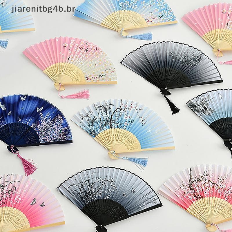 JIARN Leque Dobrável Antigo De Bambu , Estilo Chinês , Verão , Feminino , Dança , Portátil , Elegante , Flor , Mão , Pre