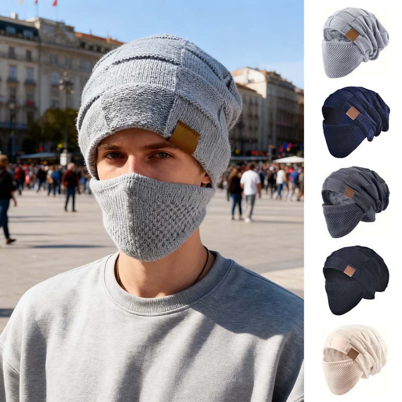 Masculino Feminino Quente Malha Chapéu Elástico De Uma Peça Máscara Facial Proteção De Ouvido Para Ciclismo Esqui