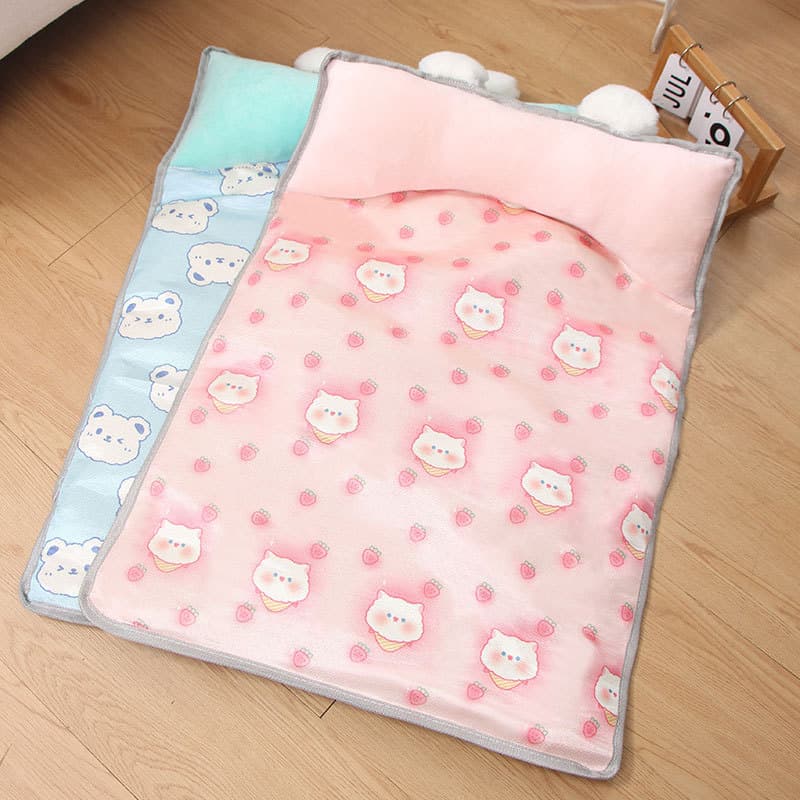 Almofada de gelo para cães de estimação, almofada de dormir para gatos, verão, seda gelada, tapete legal para canil, dor