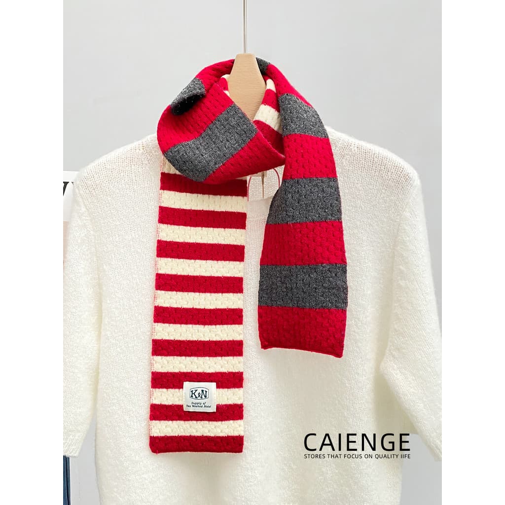 Listras vermelhas cor combinando fino lenço decorativo outono inverno quente cachecol feminino bonito exterior de malha