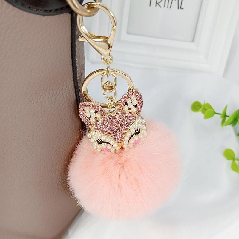 Bonito Mini Bola De Pele De Raposa Chaveiro Artesanal Fofo Pompom Incrustada Strass Senhora Saco Acessórios Carro Pingen